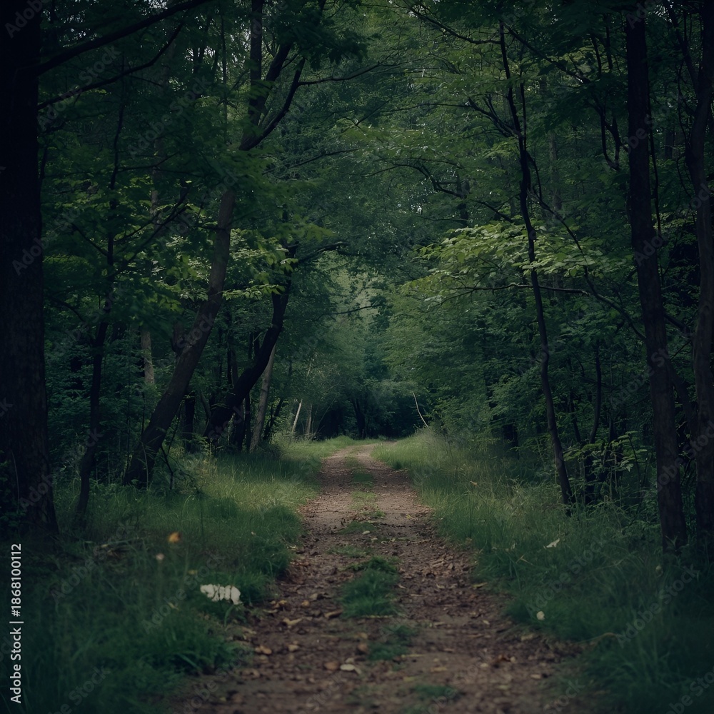 Fototapeta premium Quiet forest path surrounded by greenery