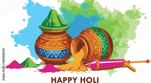 Vibrant happy holi celebration with colorful hues and traditional elements
