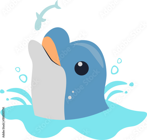 Cheerful Dolphin in Action. Vector Cartoon Character