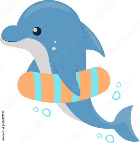 Cheerful Dolphin in Action. Vector Cartoon Character