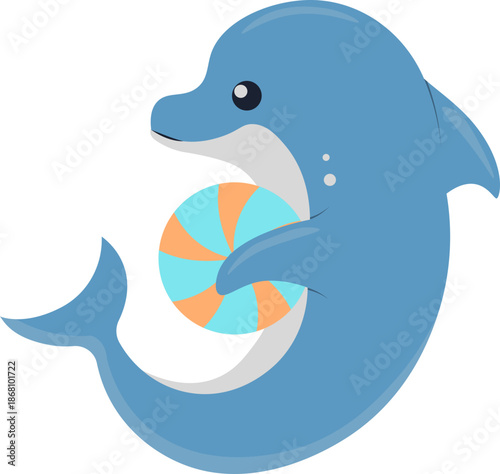Cheerful Dolphin in Action. Vector Cartoon Character