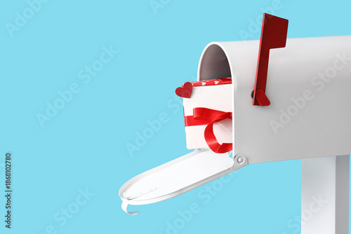 Mailbox with letters on blu...