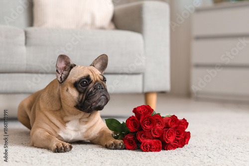 Cute French bulldog with ro...