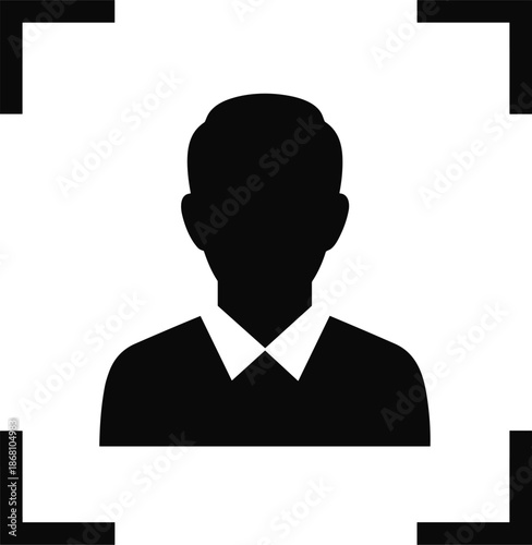 User profile silhouette, facial recognition icon, collared shirt, framing brackets, vector illustration, editable design, isolated, identification concept