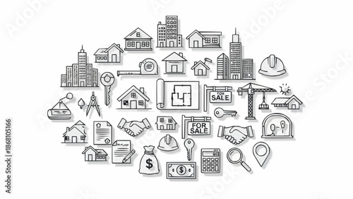 Real Estate and Construction Doodle Icons - A Hand-Drawn Collection.