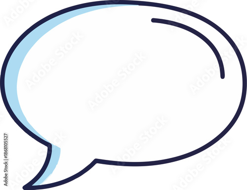 A simplistic, light blue and dark blue outline of a speech bubble with a tail pointing downwards