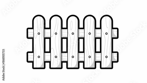A simple graphic of a white wooden picket fence with black outlines