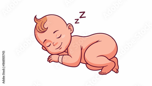 A sleeping baby rests peacefully, with little 'z's indicating slumber