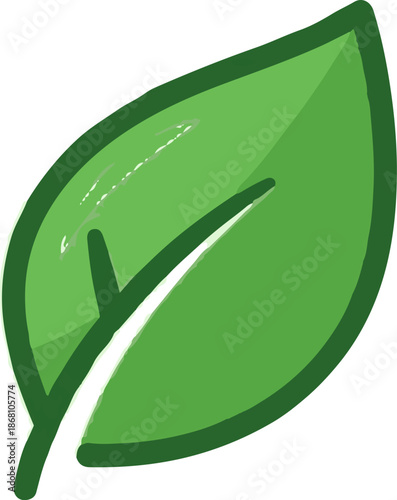 A simple green leaf illustration with a textured look and a dark outline