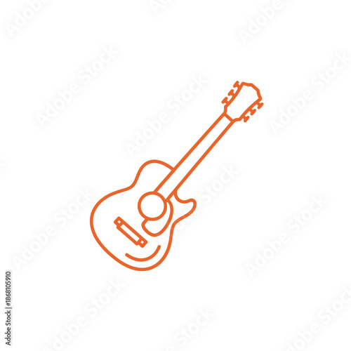 Acoustic Guitar Outline Icon, Minimalist Music Symbol, Orange Line Art
