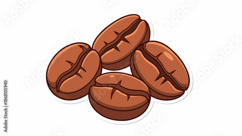 A small cluster of brown roasted coffee beans, isolated on a white background