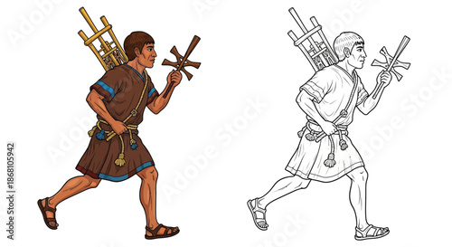 Ancient Roman Soldier Charging With Pilum and Shield Dynamic Battle Action Illustration