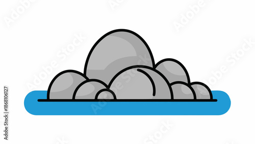 A simple illustration of grey rounded rocks partially submerged in blue water