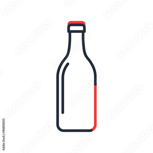 Minimalist outline of a glass bottle with red accents on a white background