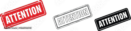 Three colorful attention stamps on a clean white background for notification purposes