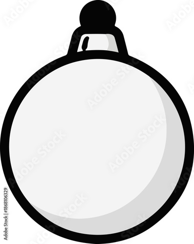 A simple line drawing of a plain white Christmas bauble with a black outline and a black hanging loop