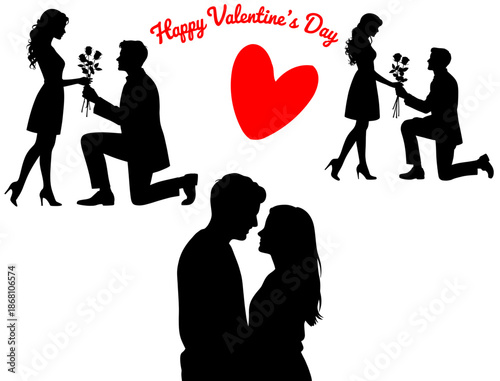 Silhouettes of couples celebrate Valentine's Day with love