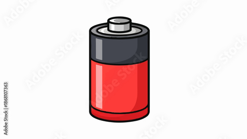 A simplified, isometric illustration of a red and gray cylindrical power cell