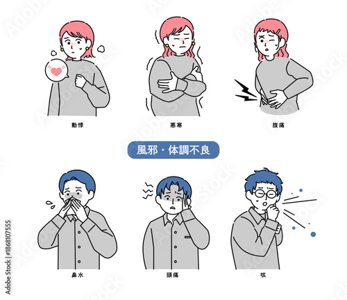 風邪などの体調不良のイラストセット