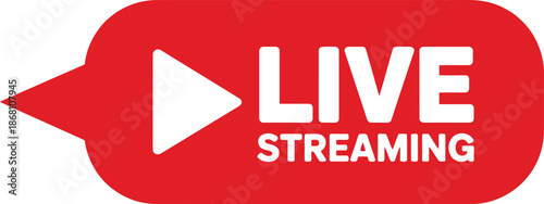A simple red graphic with bold white text indicating current live streaming and a play icon