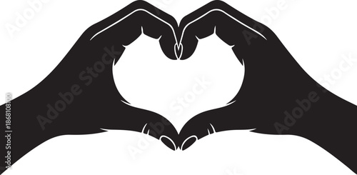 Black and white vector illustration of the classic hand heart gesture.