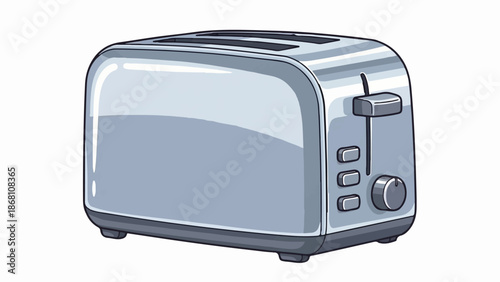 A silver two-slot toaster with a lever, buttons, and a dial