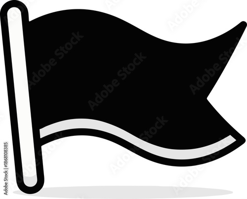 A simple black flag with a white stripe, blowing in the wind