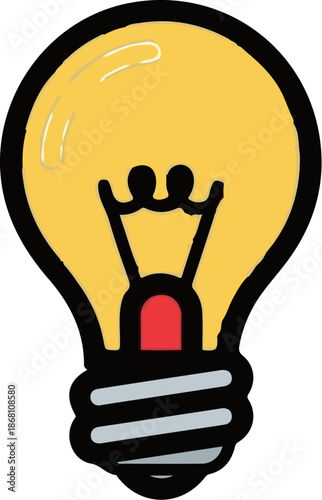 A simple, bright yellow light bulb icon with a red filament and screw base