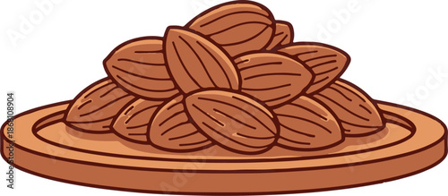 A pile of delicious, shelled almonds artfully arranged on a wooden plate