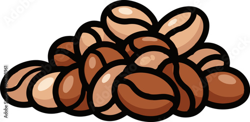 A pile of cartoonish coffee beans in shades of brown
