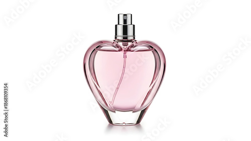 heart shaped perfume bottle isolated on white background, romantic fragrance packaging symbolizing elegance, love and beauty concept