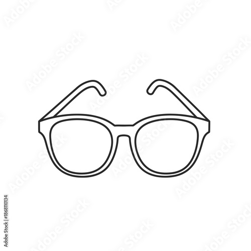 Minimalist line art illustration of modern eyeglasses on a white background.