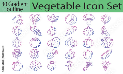 Vegetable 30 Icon Set Gradient outline-art-Vector Illustration.