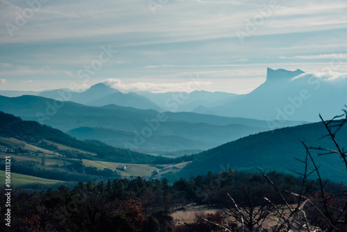 Wonderful landscape with lines of crest when hiking in Drome