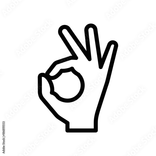Black line hand icon showing OK sign gesture. Simple vector illustration symbol of agreement, success, and perfection isolated on white background