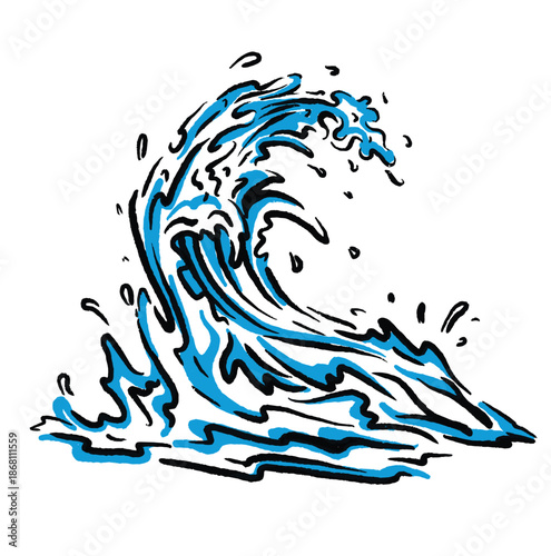 Vector sketch illustration of beach waves with a very unique design depiction with random lines.eps