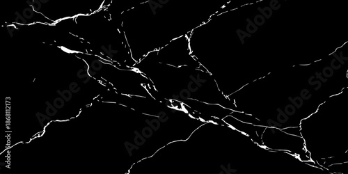 Elegant black marble texture with bold white natural veins forming dramatic cracks. High-resolution stone background ideal for luxury design, interior decor, tiles, surfaces, wallpapers, and branding.