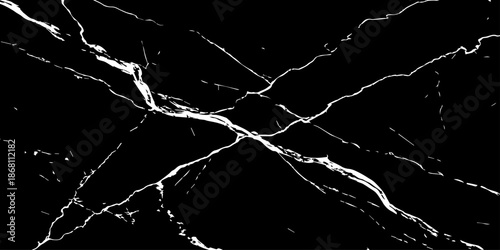 Elegant black marble texture with bold white natural veins forming dramatic cracks. High-resolution stone background ideal for luxury design, interior decor, tiles, surfaces, wallpapers, and branding.