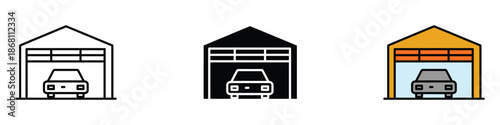 Garage icon vector. Car parked inside a garage symbol. vector illustration.