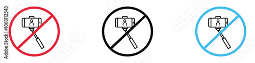 No selfie stick sign icon vector. ban on using photography extenders symbol. vector illustration.