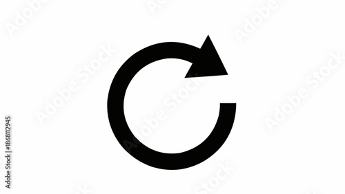 Black Circular Arrow Rotating Clockwise on White Background.