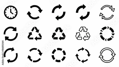 Collection of Recycle and Rotation Icons for Circular Processes.