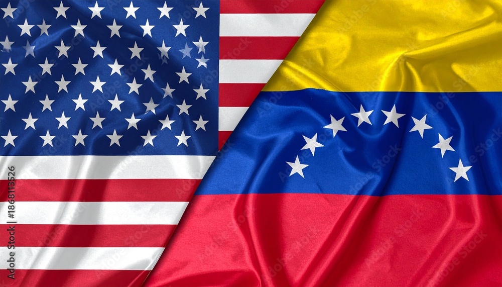 Obraz premium Split US–Venezuela flags—symbol of bilateral contrast.