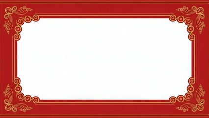 Elegant red and gold frame with ornate corners isolated on white background, 
