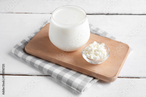 Glass of kefir with cottage...