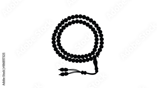 Black prayer beads white for meditation and relaxation white with zen and buddhist and tibetan and rosary Silhouette vector on whit Background