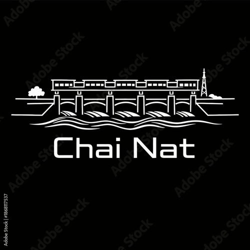 Chai Nat Chao Phraya Dam landmark vector illustration