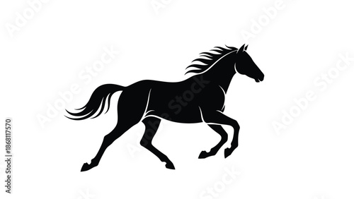 Black of a horse running with mane and tail flowing in the wind white with running horse and black horse Silhouette vector on whit Background