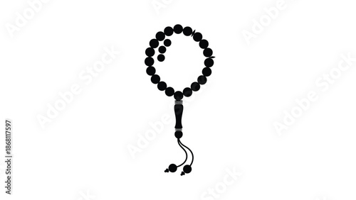 Black prayer beads with tassel white for spirituality and meditation white with zen and calm and peace and serene Silhouette vector on whit Background