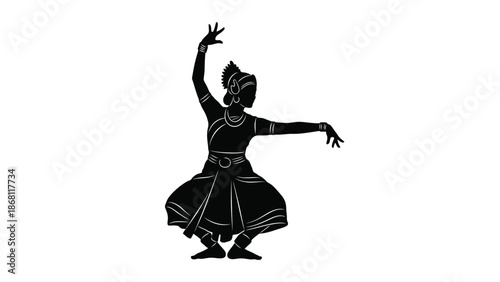 Indian classical dancer in traditional costume performing bharatanatyam white with Indian dancer and dance illustration Silhouette vector on whit Background